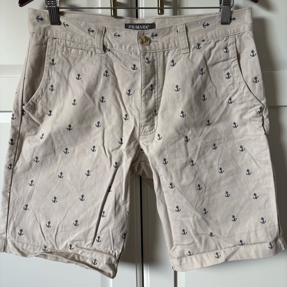 Primark Tan Flat Front Anchor Print Shorts